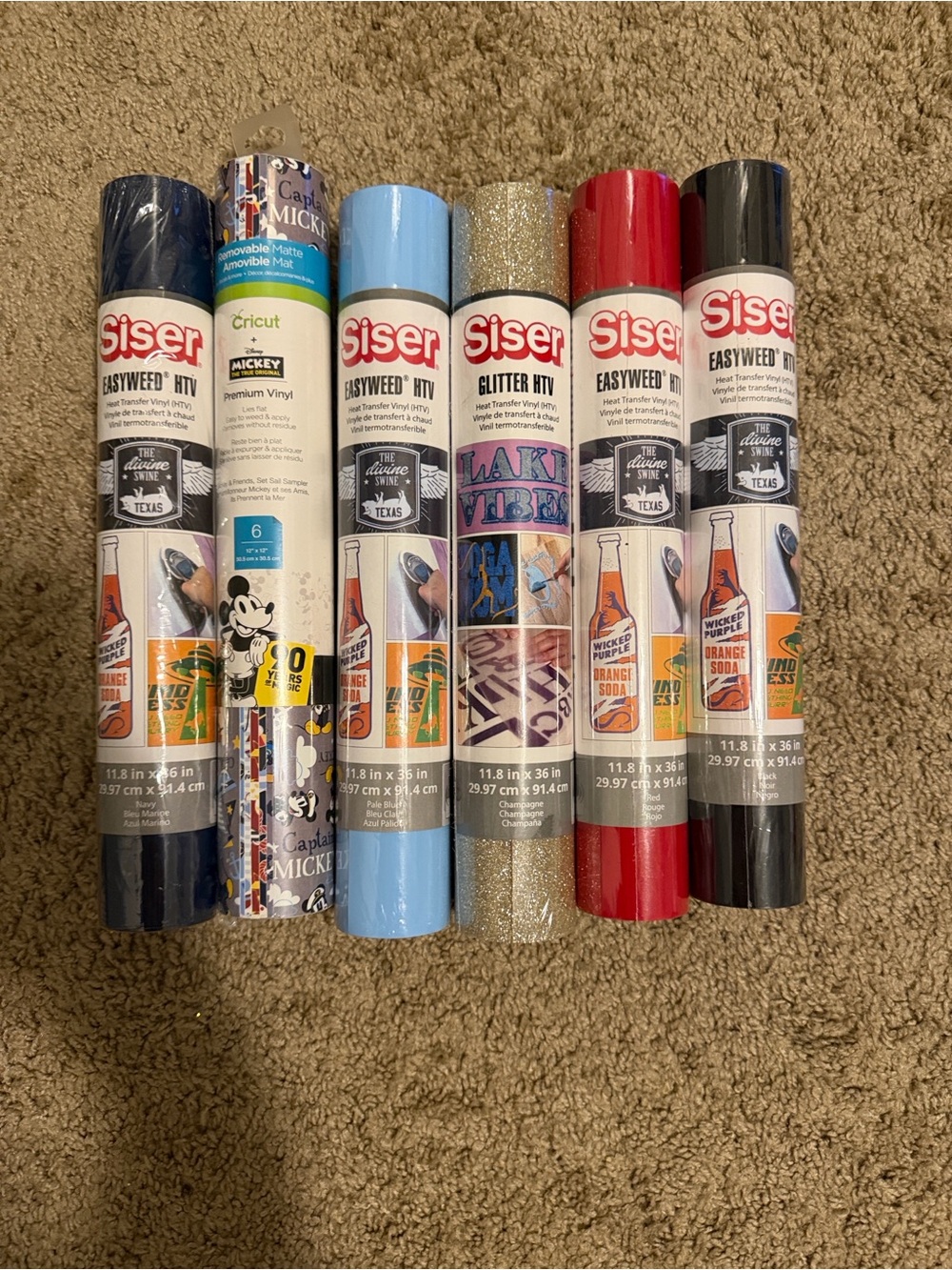 EasyWeed & Glitter HTV Vinyl Bundle - Red, Light Blue, Gold, Black, Navy